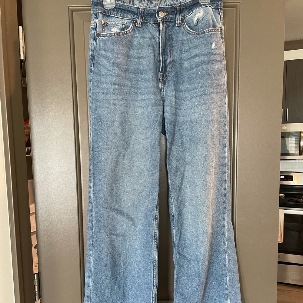 H&M high waisted, wide leg jeans.